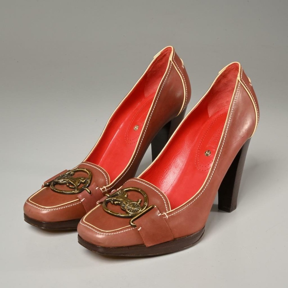 Celine Italian Leather Square Toe Loafer Style Pump Heels Size EU 39.5 B US 8 B